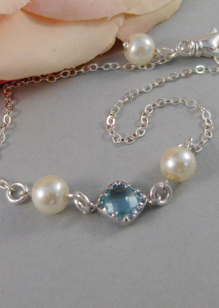 Clearwater,Bracelet,Silver,Silver Bracelet,Aquamarine,Sterling Silver,Pearl,Blue,Bride,Wedding. Handmade jewelry by valleygirldesigns.