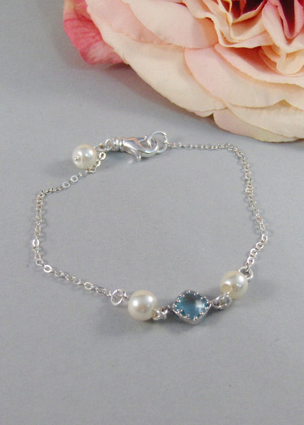 Clearwater,Bracelet,Silver,Silver Bracelet,Aquamarine,Sterling Silver,Pearl,Blue,Bride,Wedding. Handmade jewelry by valleygirldesigns.