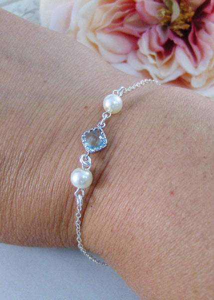 Clearwater,Bracelet,Silver,Silver Bracelet,Aquamarine,Sterling Silver,Pearl,Blue,Bride,Wedding. Handmade jewelry by valleygirldesigns.