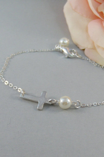 Mary's Cross,Bracelet,Silver,Silver Bracelet,Cross,Sterling Silver,Religious,Faith,Bride,Wedding. Handmade jewelry by valleygirldesigns.