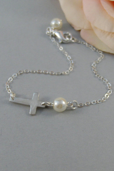 Mary's Cross,Bracelet,Silver,Silver Bracelet,Cross,Sterling Silver,Religious,Faith,Bride,Wedding. Handmade jewelry by valleygirldesigns.