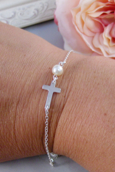 Mary's Cross,Bracelet,Silver,Silver Bracelet,Cross,Sterling Silver,Religious,Faith,Bride,Wedding. Handmade jewelry by valleygirldesigns.