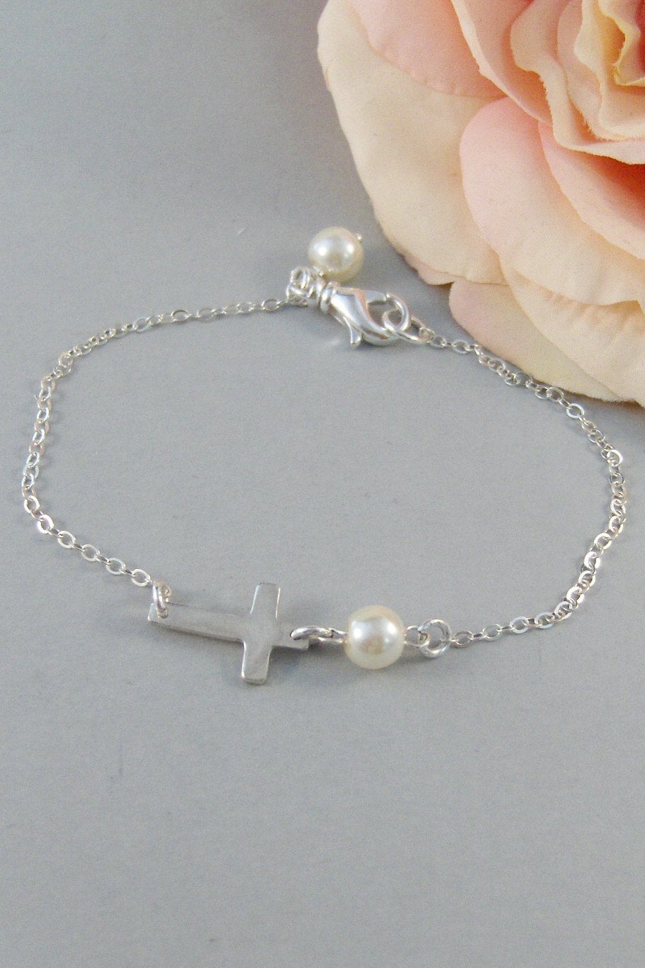 Mary's Cross,Bracelet,Silver,Silver Bracelet,Cross,Sterling Silver,Religious,Faith,Bride,Wedding. Handmade jewelry by valleygirldesigns.
