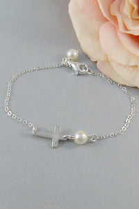 Mary's Cross,Bracelet,Silver,Silver Bracelet,Cross,Sterling Silver,Religious,Faith,Bride,Wedding. Handmade jewelry by valleygirldesigns.