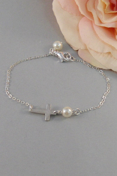 Mary's Cross,Bracelet,Silver,Silver Bracelet,Cross,Sterling Silver,Religious,Faith,Bride,Wedding. Handmade jewelry by valleygirldesigns.