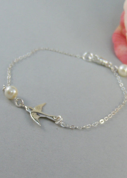 Sparrow's Bracelet,Bracelet,Silver,Silver Bracelet,Branch,Sterling Silver,Bird,Pearl,Bride,Wedding. Handmade jewelry by valleygirldesigns.