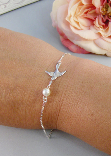 Sparrow's Bracelet,Bracelet,Silver,Silver Bracelet,Branch,Sterling Silver,Bird,Pearl,Bride,Wedding. Handmade jewelry by valleygirldesigns.