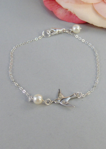 Sparrow's Bracelet,Bracelet,Silver,Silver Bracelet,Branch,Sterling Silver,Bird,Pearl,Bride,Wedding. Handmade jewelry by valleygirldesigns.