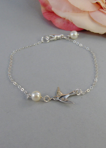 Sparrow's Bracelet,Bracelet,Silver,Silver Bracelet,Branch,Sterling Silver,Bird,Pearl,Bride,Wedding. Handmade jewelry by valleygirldesigns.