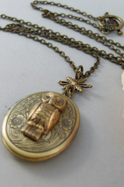 Owl's Compass,Locket,Owl,Brass Locket,Brass Necklace,Compass,Woodland,Antique Locket. Handmade jewelry by valleygirldesigns.