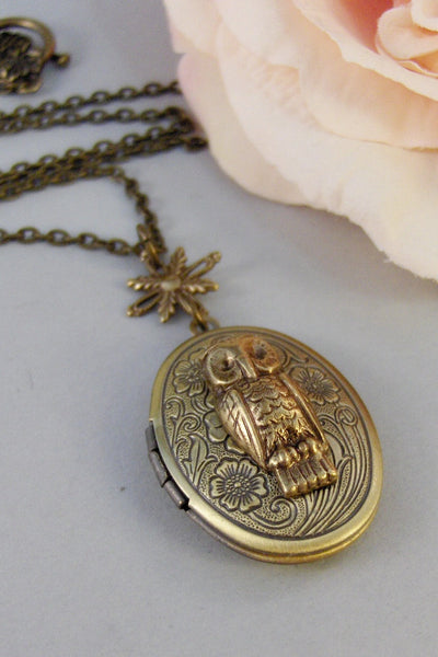 Owl's Compass,Locket,Owl,Brass Locket,Brass Necklace,Compass,Woodland,Antique Locket. Handmade jewelry by valleygirldesigns.