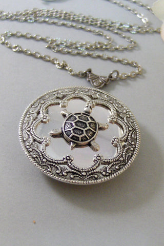 Garrett's Turtle ,Locket,Silver, Turtle ,Antiqued,Charm,Silver Locket,Woodland,Pond.Jewelery by Valleygirldesigns.