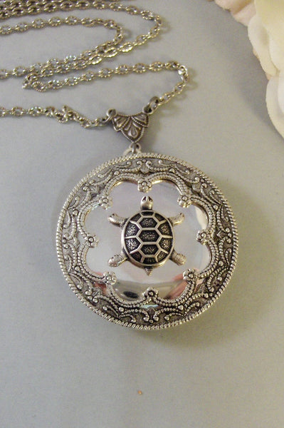 Garrett's Turtle ,Locket,Silver, Turtle ,Antiqued,Charm,Silver Locket,Woodland,Pond.Jewelery by Valleygirldesigns.