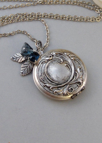 Sapphire Maiden,Locket,Silver Locket,Flower,Blue,Sapphire,Antique Locket,Floral,Jewelry. Handmade jewelry by valleygirldesigns.