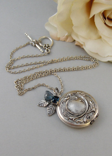 Sapphire Maiden,Locket,Silver Locket,Flower,Blue,Sapphire,Antique Locket,Floral,Jewelry. Handmade jewelry by valleygirldesigns.