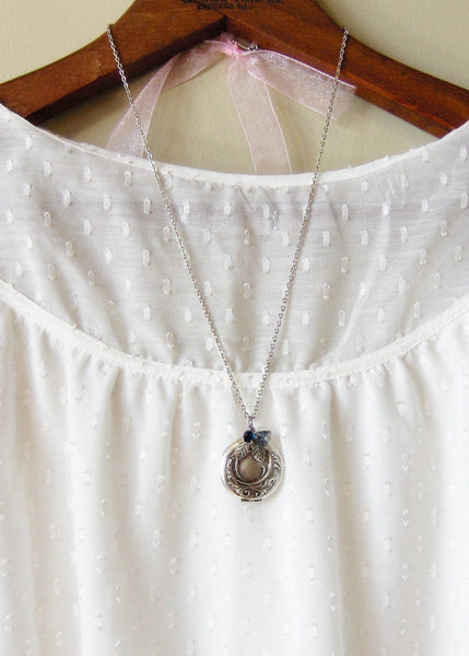 Sapphire Maiden,Locket,Silver Locket,Flower,Blue,Sapphire,Antique Locket,Floral,Jewelry. Handmade jewelry by valleygirldesigns.