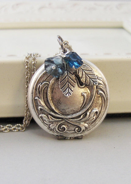 Sapphire Maiden,Locket,Silver Locket,Flower,Blue,Sapphire,Antique Locket,Floral,Jewelry. Handmade jewelry by valleygirldesigns.