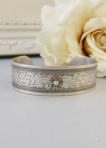 Tiny Blossom,Bracelet,Cuff,Silver Bracelet,Cuff Bracelet,Bracelet,Silver,Antique Bracelet,Wedding.Handmade Jewelry by valleygirldesigns.