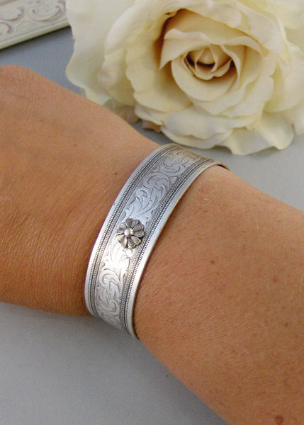 Tiny Blossom,Bracelet,Cuff,Silver Bracelet,Cuff Bracelet,Bracelet,Silver,Antique Bracelet,Wedding.Handmade Jewelry by valleygirldesigns.