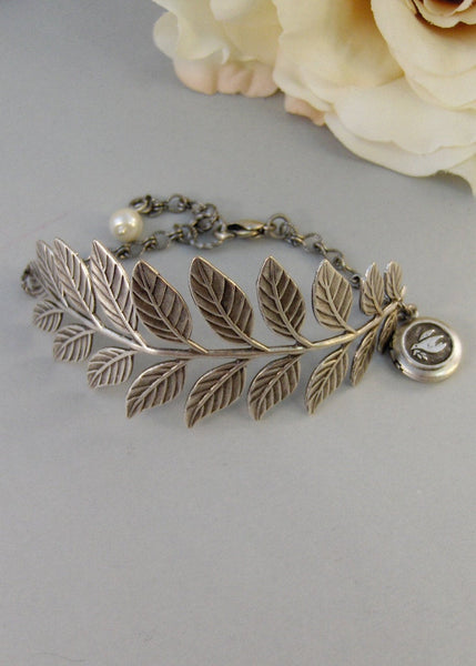 Peace Branch,Bracelet,Silver Bracelet,Bracelet,Silver,Antique Bracelet,Branch,Fern,Bird,Locket,Peace. Jewelry by valleygirldesigns.