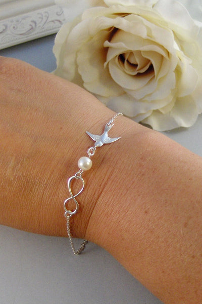 Sparrow's Infinity,Bracelet,Infinite,Sterling Silver,Infinity,Silver Bracelet,Bird,Bride,Wedding,Bridesmaid. Jewelry by valleygirldesigns.