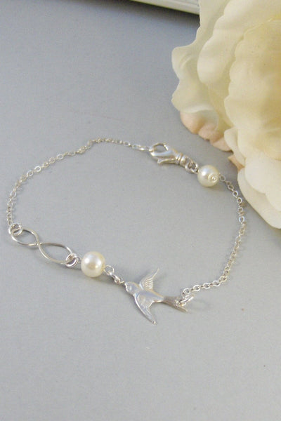 Sparrow's Infinity,Bracelet,Infinite,Sterling Silver,Infinity,Silver Bracelet,Bird,Bride,Wedding,Bridesmaid. Jewelry by valleygirldesigns.