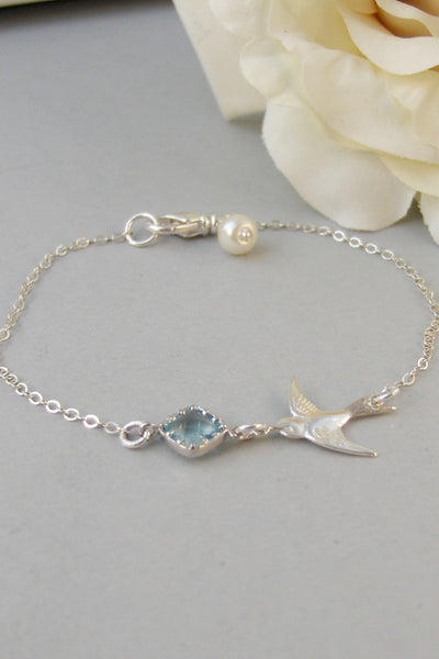 Sparrow's Breeze,Bracelet,Aqumarine,Sterling Silver,Bird,Blue,Silver Bracelet,Bird,Bride,Wedding,Bridesmaid. Jewelry by valleygirldesigns.