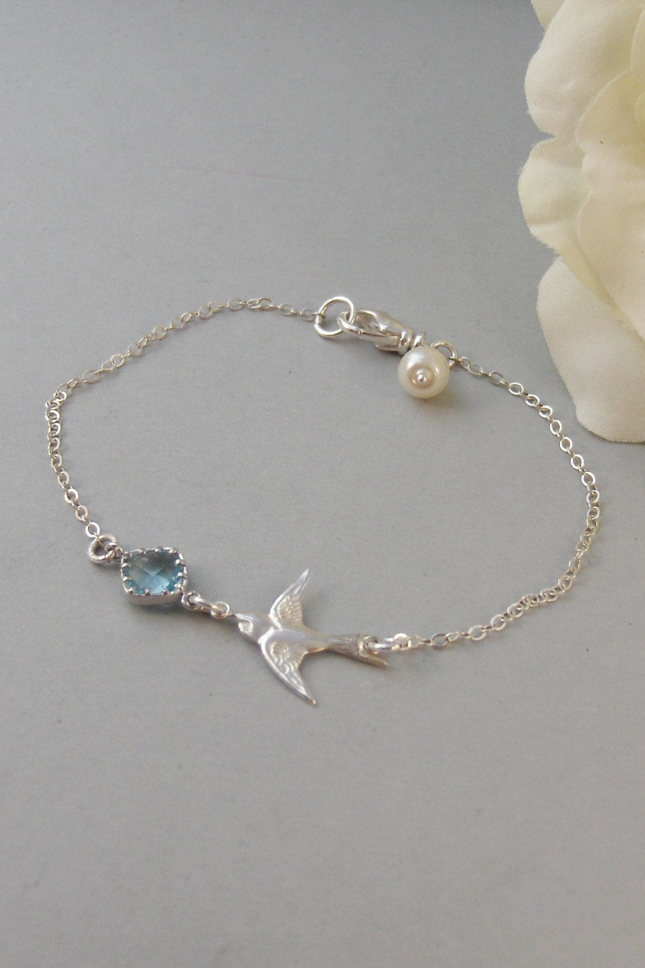 Sparrow's Breeze,Bracelet,Aqumarine,Sterling Silver,Bird,Blue,Silver Bracelet,Bird,Bride,Wedding,Bridesmaid. Jewelry by valleygirldesigns.