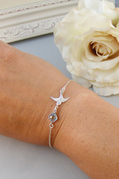 Sparrow's Breeze,Bracelet,Aqumarine,Sterling Silver,Bird,Blue,Silver Bracelet,Bird,Bride,Wedding,Bridesmaid. Jewelry by valleygirldesigns.