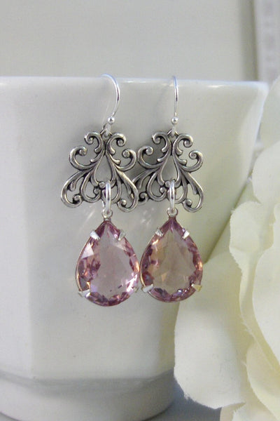 Adaliz ,Earring,Vintage Earrings,Pink,Pink Earrings,Lavender,Amethyst,Rhinestone. Handmade Jewelry by valleygirldesigns.