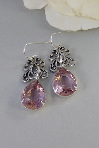 Adaliz ,Earring,Vintage Earrings,Pink,Pink Earrings,Lavender,Amethyst,Rhinestone. Handmade Jewelry by valleygirldesigns.