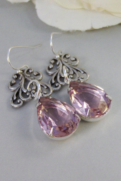 Adaliz ,Earring,Vintage Earrings,Pink,Pink Earrings,Lavender,Amethyst,Rhinestone. Handmade Jewelry by valleygirldesigns.