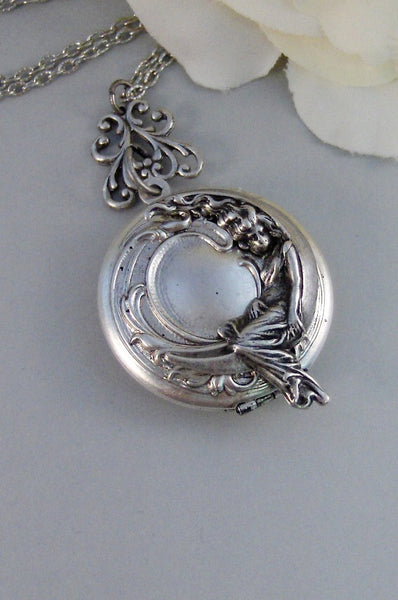 Moon Goddess,Moon Necklace,Goddess Necklace,Crescent Moon,Moon Jewelry,Goddess Jewelry,Moon Locket,Goddess Locket,Girl in Moon,valleygirl
