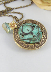Sage Lily,Brass Locket,Patina Locket,Flower,Woodland,Lily,Green,Teal,Aqua,Patina,Virdigris. Handmade jewelery by valleygirldesigns on Etsy.