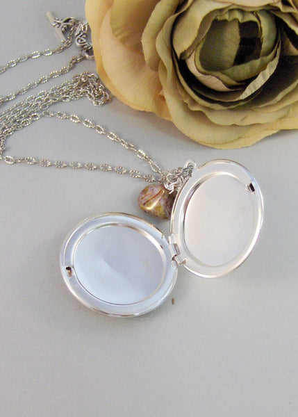 Hummingbird,Sterling Silver Locket,Sterling Hummingbird Locket,Locket,Silver Locket,Flower,Bird,Purple,Ivory,Antique Locket,valleygirldesign