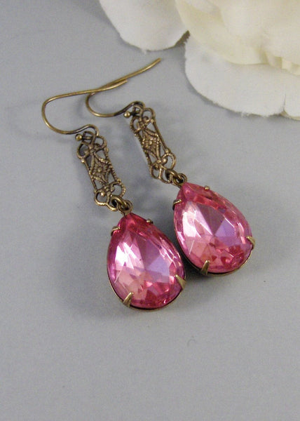 SALE Pink Velvet,Earring,Vintage Earrings,Pink Rhinestone,Diamond Earrings,Rhinestone,Diamond,Earrings. Valleygirldesigns.