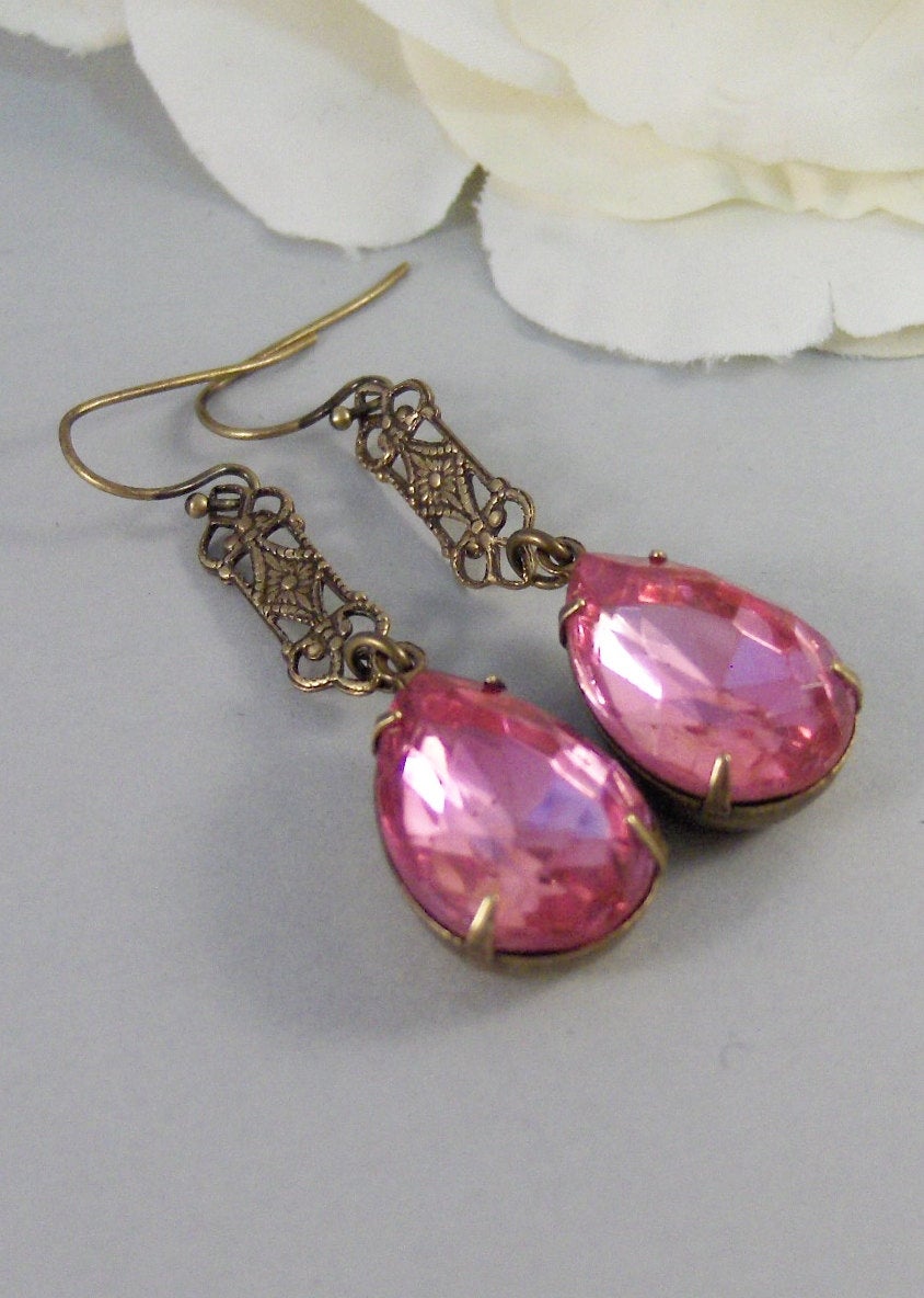 SALE Pink Velvet,Earring,Vintage Earrings,Pink Rhinestone,Diamond Earrings,Rhinestone,Diamond,Earrings. Valleygirldesigns.