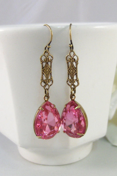 SALE Pink Velvet,Earring,Vintage Earrings,Pink Rhinestone,Diamond Earrings,Rhinestone,Diamond,Earrings. Valleygirldesigns.