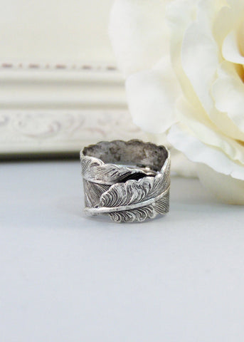 Silver Feather,Ring,Silver,FeatherRing,Antique Ring,Silver Ring,,Wedding,Bridesmaid,Silver Feather Ring,Feather,Bird  valleygirldesigns.