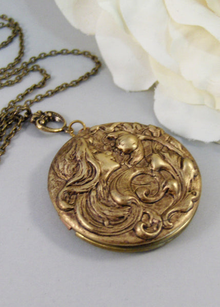 Woodland Goddess,Locket,Brass Locket,Girl,Goddess,Antique Locket,Night,Woodland,Jewelry. Handmade jewelry by valleygirldesigns.