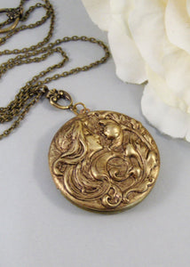 Woodland Goddess,Locket,Brass Locket,Girl,Goddess,Antique Locket,Night,Woodland,Jewelry. Handmade jewelry by valleygirldesigns.