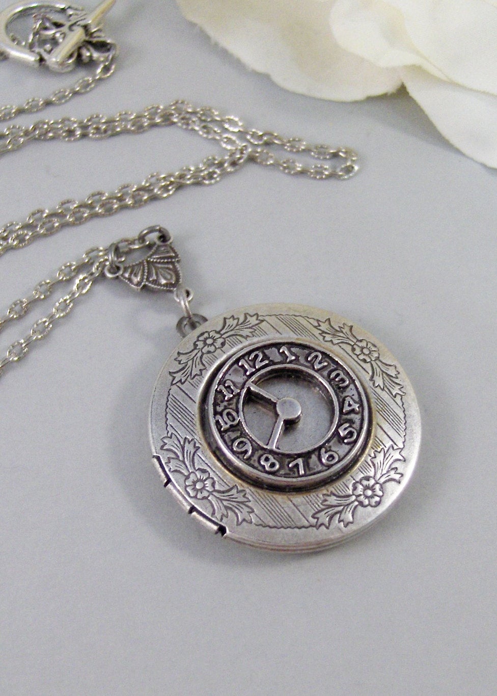 Vintage Timekeeper,Locket,Silver Locket,Watch,Clock,Antique Locket,Antique,Steampunk,Time. Handmade jewelry by valleygirldesigns.