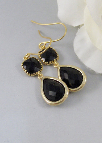 Vienna Opera,Earrings,Gold Earrings,Black Diamond,Black Earrings,Gold,Black,Wedding,Diamond. Handmade jewelery by valleygirldesigns on Etsy.