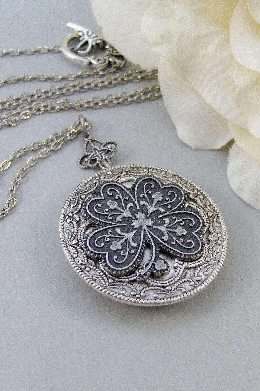 Irish Shamrock,Irish Necklace,Shamrock Necklace,Clover Necklace,Irish Locket,Irish Jewelry,Shamrock Locket,Saint Patricks valleygirldesigns