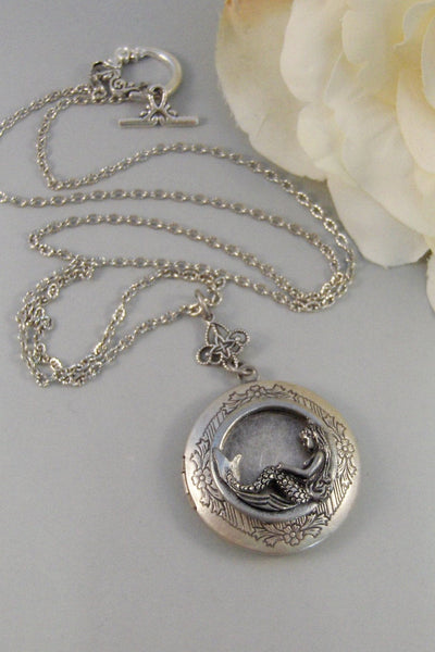 Siren's Call,Locket,Mermaid, Mermaid Locket,Antique Locket,Silver Locket,Goddess,Ocean Locket,Handmade jewelry by valleygirldesigns