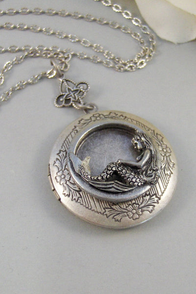 Siren's Call,Locket,Mermaid, Mermaid Locket,Antique Locket,Silver Locket,Goddess,Ocean Locket,Handmade jewelry by valleygirldesigns