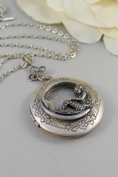 Siren's Call,Locket,Mermaid, Mermaid Locket,Antique Locket,Silver Locket,Goddess,Ocean Locket,Handmade jewelry by valleygirldesigns