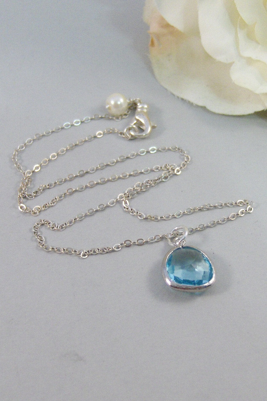 Clearwater Blue,Necklace,Silver Necklace,Sapphire Necklace,Sapphire,Sterling Silver,Blue,Wedding. Handmade jewelery by valleygirldesigns.