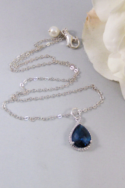 Something Blue,Necklace,Silver Necklace,Sapphire Necklace,Sapphire,Sterling Silver,Blue,Wedding. Handmade jewelery by valleygirldesigns.