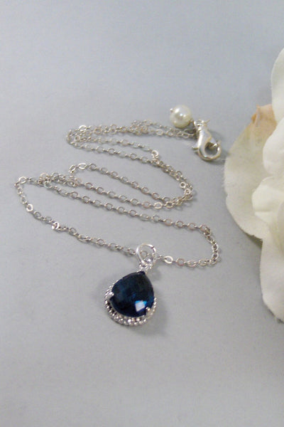 Something Blue,Necklace,Silver Necklace,Sapphire Necklace,Sapphire,Sterling Silver,Blue,Wedding. Handmade jewelery by valleygirldesigns.